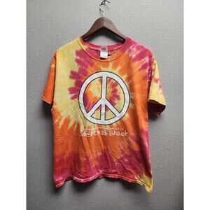 Joes Crab Shack Shirt Tie-Dye Peace Love Crabs Tee VTG Gildan Large Men's